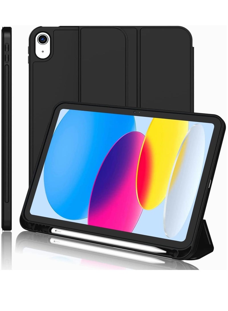 DUSALA New iPad 10.9 Inch Case 2022 (10th Gen) with Pencil Holder - Trifold Stand Smart Case with Soft TPU Back, Auto Wake/Sleep - Black - Image 1