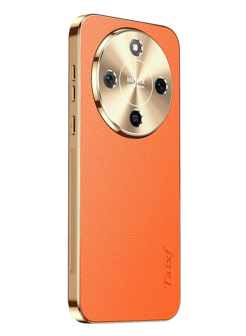 Luxury Leather Case for Honor X9d 5G and Honor X70 Premium Textured TPU Shockproof Cover with Gold Electroplated Alloy Camera Lens Protector & Anti-Scratch Non-Slip Frame (Orange) - Image 1