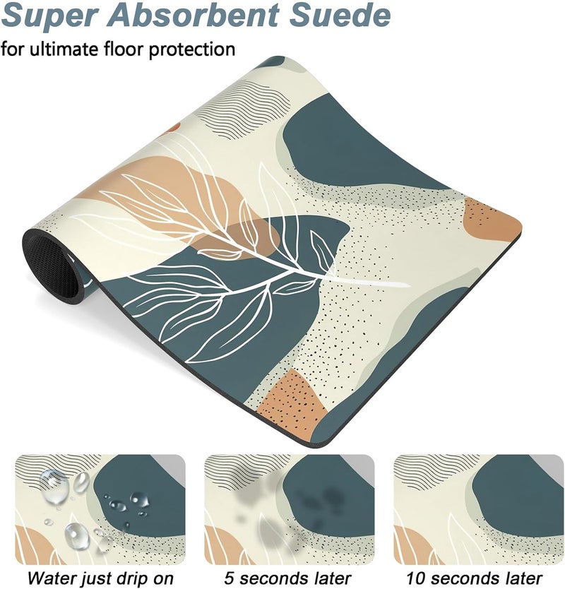Rnivvi Dog Food Mat, 12" x 19" Boho Absorbent Dog Cat Bowl Mat for Food and Water, 3MM Anti-Slip Rubber Pet Feeding Rug Protect Floors, Puppy Placemat for Feeding & Watering Supplies, Abstract Leaves - Image 3