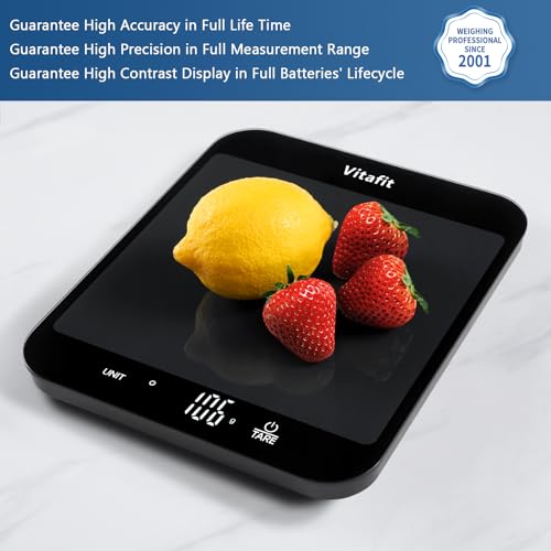 Vitafit 33lb Food Scale, High Accuracy 0.1oz by Our Professional Scale Factory Since 2001, Digital Kitchen Scales Weight Grams and Ounces for Cooking & Baking, 8.5x7.1in Platform, 3 AAA Battery, Black - Image 2