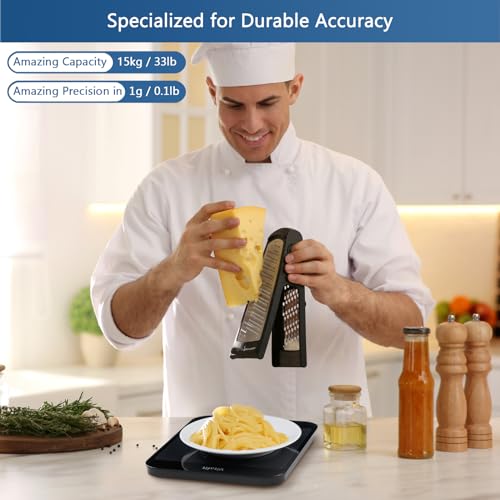 Vitafit 33lb Food Scale, High Accuracy 0.1oz by Our Professional Scale Factory Since 2001, Digital Kitchen Scales Weight Grams and Ounces for Cooking & Baking, 8.5x7.1in Platform, 3 AAA Battery, Black - Image 4