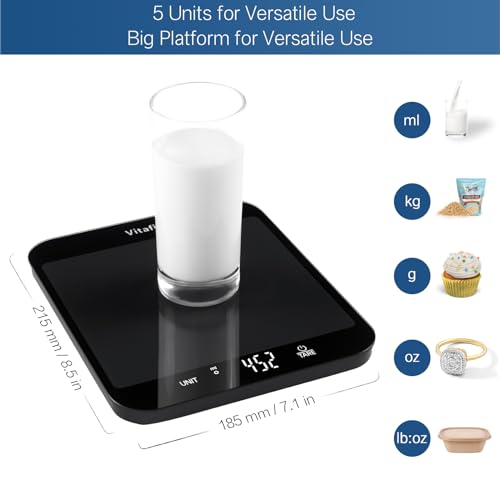 Vitafit 33lb Food Scale, High Accuracy 0.1oz by Our Professional Scale Factory Since 2001, Digital Kitchen Scales Weight Grams and Ounces for Cooking & Baking, 8.5x7.1in Platform, 3 AAA Battery, Black - Image 3
