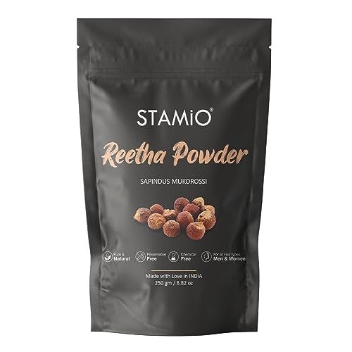 STAMIO Reetha Powder 250 gm for Hair Wash, Pack, Mask, Shampoo, Scalp Care, Dandruff | Seedless Dried Ritha/Aritha/Soapnuts/Sapindus Mukorossi | Natural Cleanser | In Pouch 8.82 oz - Image 1