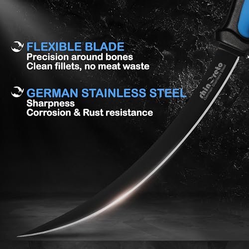 Rhinoreto Fillet Knife for Fish, Razor Sharp Flexible German Stainless Steel Blade 5-9 inch, Professional Knives for Filleting and Boning, with Non-Slip Handle, Protective Sheath and Sharpener set - Image 2