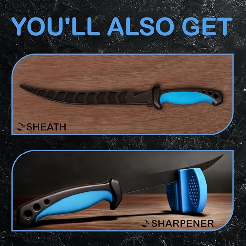 Rhinoreto Fillet Knife for Fish, Razor Sharp Flexible German Stainless Steel Blade 5-9 inch, Professional Knives for Filleting and Boning, with Non-Slip Handle, Protective Sheath and Sharpener set - Image 3