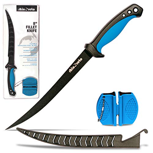 Rhinoreto Fillet Knife for Fish, Razor Sharp Flexible German Stainless Steel Blade 5-9 inch, Professional Knives for Filleting and Boning, with Non-Slip Handle, Protective Sheath and Sharpener set - Image 1