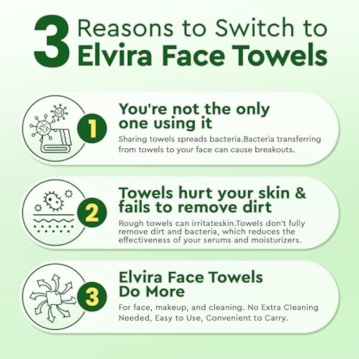 Elvira 100 Count Disposable Face Towels, Biodegradable Facial Cleansing Towels, Ultra Soft & Thick Cloth for Sensitive Skin, Makeup Remover Dry Wipes, Lint-Free Towelettes for Cleansing - Image 3
