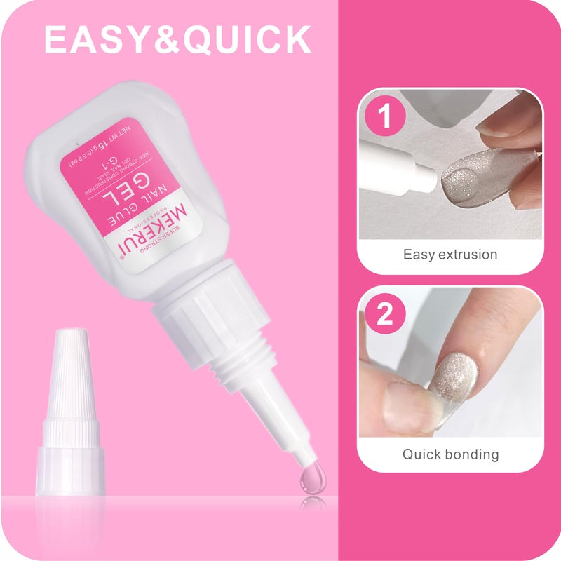 MEKERUI Super Strong Nail Glue Gel 15g â€“ Air-Dries in 7 Seconds, No UV Lamp Needed, Waterproof & Long-Lasting for Press-On Nails - Image 4
