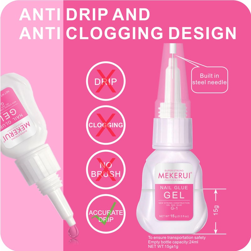 MEKERUI Super Strong Nail Glue Gel 15g â€“ Air-Dries in 7 Seconds, No UV Lamp Needed, Waterproof & Long-Lasting for Press-On Nails - Image 5