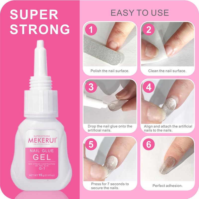 MEKERUI Super Strong Nail Glue Gel 15g â€“ Air-Dries in 7 Seconds, No UV Lamp Needed, Waterproof & Long-Lasting for Press-On Nails - Image 2