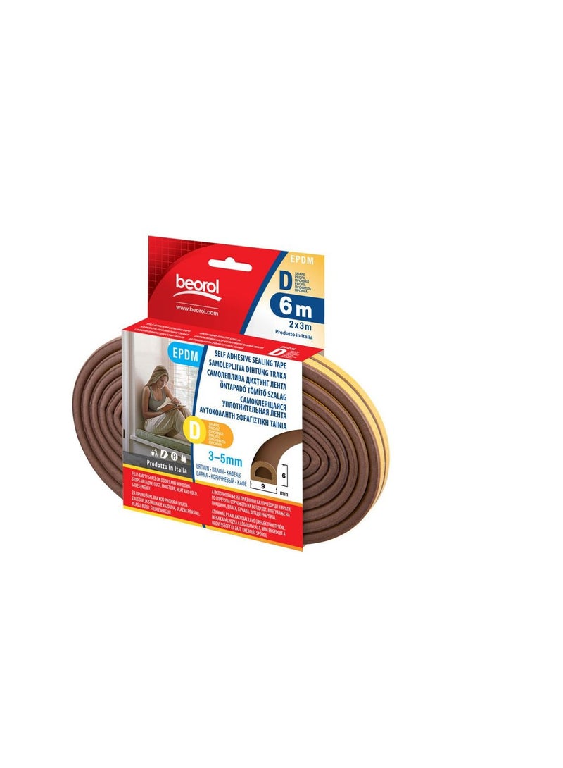 Beorol Self Adhesive Sealing Strip D -Profile, Brown 6m - Image 1