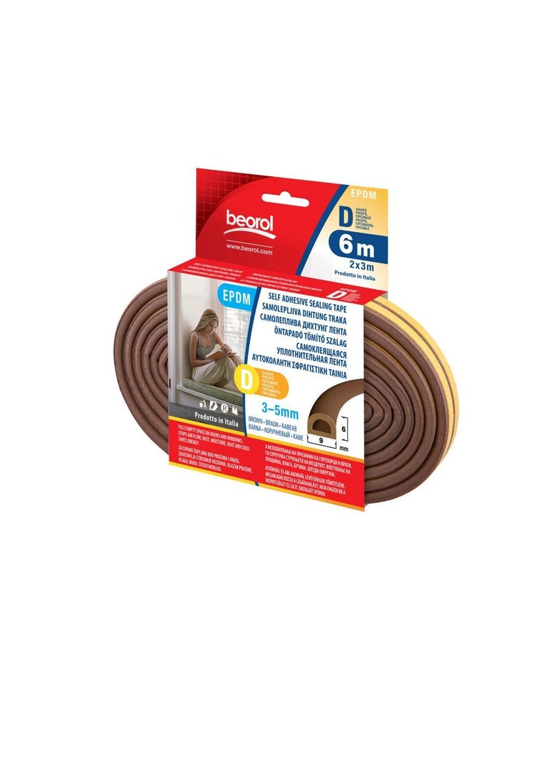 Beorol Self Adhesive Sealing Strip D -Profile, Brown 6m - Image 2