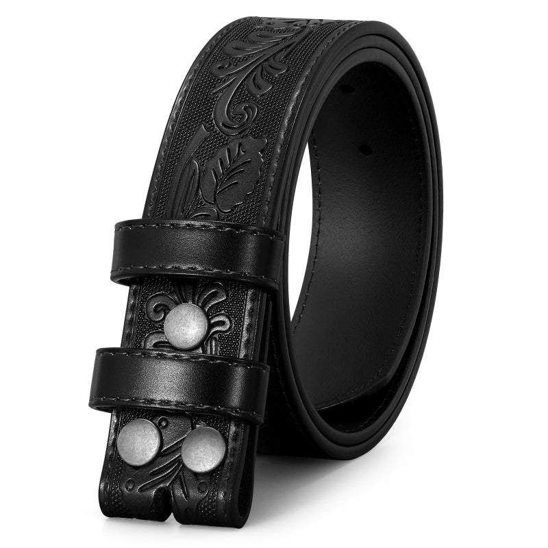 JASGOOD Mens Western Leather Belt Strap Without Buckle 1.5" Vintage Replacement Cowboy Leather Belt Strap with Snap on Buckle - Image 1