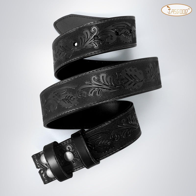 JASGOOD Mens Western Leather Belt Strap Without Buckle 1.5" Vintage Replacement Cowboy Leather Belt Strap with Snap on Buckle - Image 2
