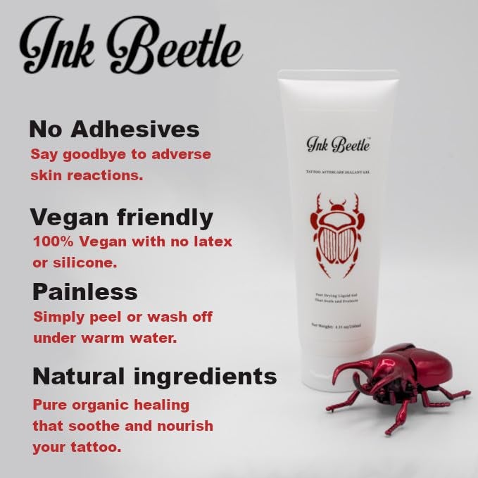 Ink Beetle Tattoo Aftercare Sealant Gel - Forms a breathable protective skin-No Adhesives-No Latex-Natural Healing ingredients- Painlessly wash off- No Adverse skin reactions- 8 fl oz - Image 2
