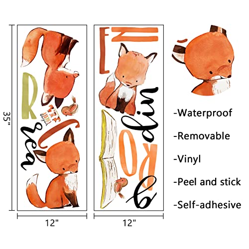 Mfault Foxes Reading Corner Baby Boys Girls Wall Decals Stickers, Removable Woodland Animals Read Books Nursery Playroom Decorations Bedroom Classroom Art, Bird Kids Library Toddler Room Decor - Image 2