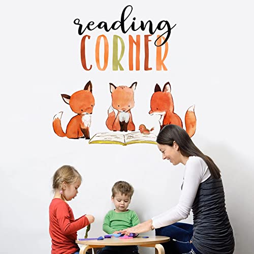 Mfault Foxes Reading Corner Baby Boys Girls Wall Decals Stickers, Removable Woodland Animals Read Books Nursery Playroom Decorations Bedroom Classroom Art, Bird Kids Library Toddler Room Decor - Image 5