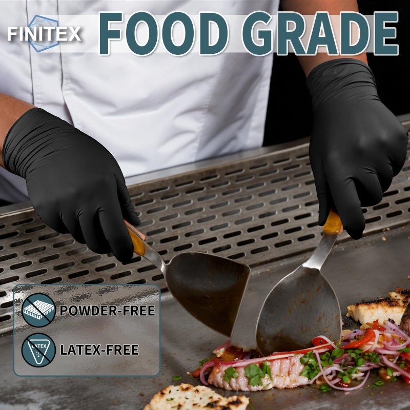 FINITEX - Black Nitrile Disposable Gloves, 5mil, Powder-free, Medical Exam Latex-Free 100 PCS For Cleaning Food Glove (Large) - Image 3
