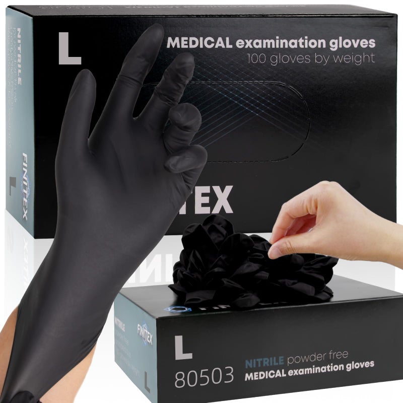 FINITEX - Black Nitrile Disposable Gloves, 5mil, Powder-free, Medical Exam Latex-Free 100 PCS For Cleaning Food Glove (Large) - Image 1
