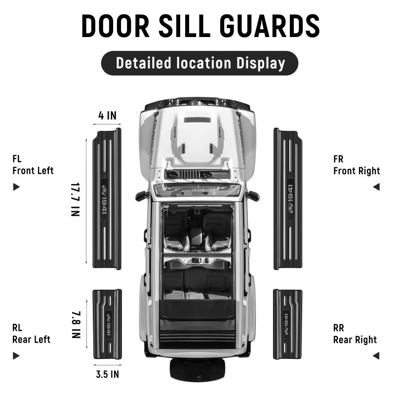 Bercicci 4PCS Door Sill Protector for Jeep Wrangler JL JLU 2018-2025 2026 & Gladiator JT 2020-2025 2026 Accessories Stainless Steel Front and Rear Door Car Pedal Kick Protection (Black Brushed) - Image 4