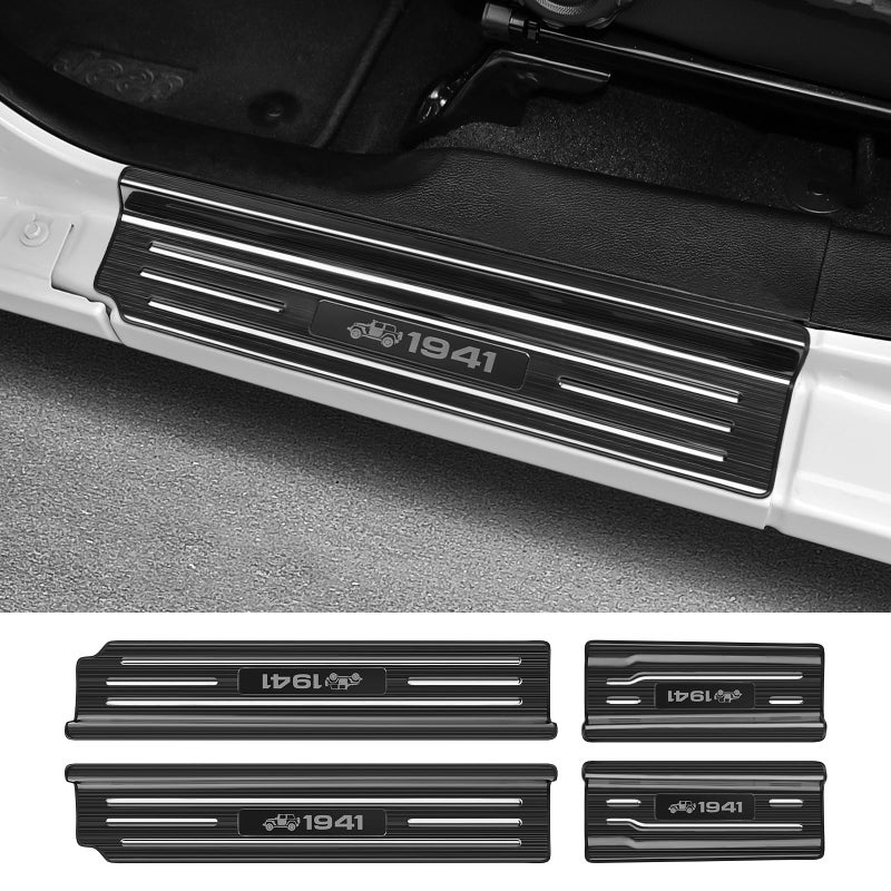 Bercicci 4PCS Door Sill Protector for Jeep Wrangler JL JLU 2018-2025 2026 & Gladiator JT 2020-2025 2026 Accessories Stainless Steel Front and Rear Door Car Pedal Kick Protection (Black Brushed) - Image 1