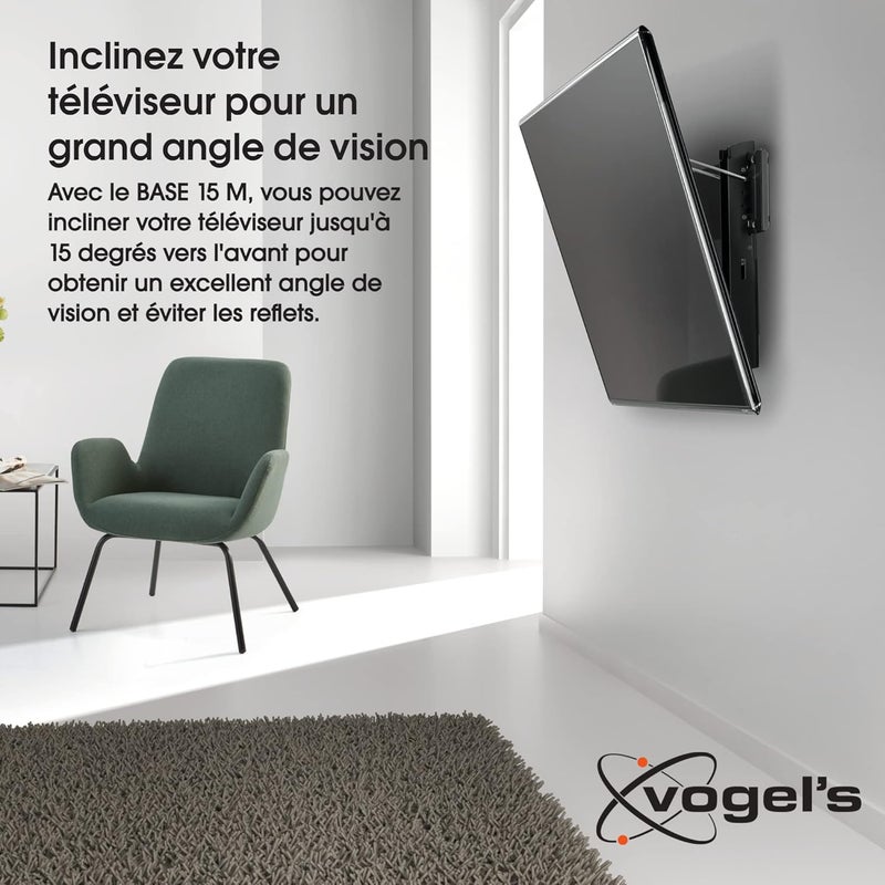 فوجيلز حامل التثبيت الجداري Vogel's BASE 15 M لأجهزة التلفاز مقاس 32-55 بوصة، مع إمالة، بوزن أقصى 30 كجم وحتى VESA 400x400، باللون الأسود - Image 3