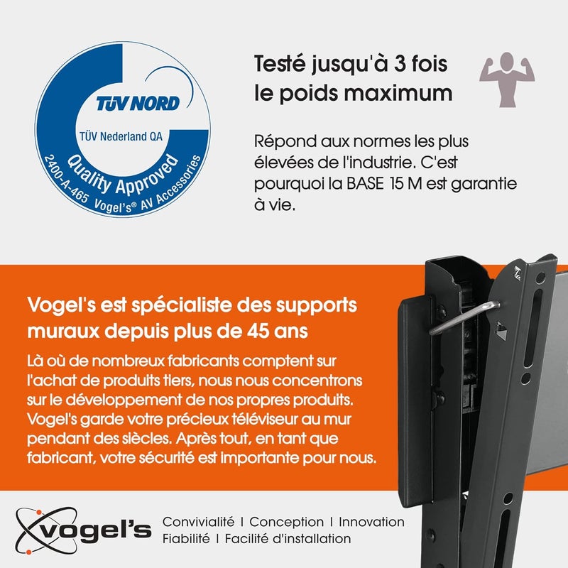 فوجيلز حامل التثبيت الجداري Vogel's BASE 15 M لأجهزة التلفاز مقاس 32-55 بوصة، مع إمالة، بوزن أقصى 30 كجم وحتى VESA 400x400، باللون الأسود - Image 4