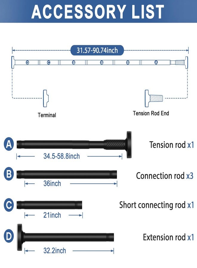 QINGYUN Tension Curtain Rod 32-90Inch Black Tension Rod Shower Curtain Rods no Drilling Outdoor Tension Rods for Patio, Windows,Bathroom,Closets,Doorway - Image 4