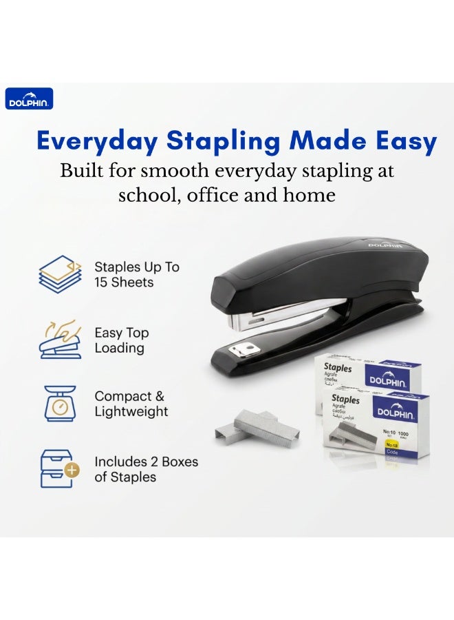 Dolphin DS-10 Compact Stapler Top Loading 15 Sheet Capacity with No.10 Staples, 1-Year Guarantee - Image 2