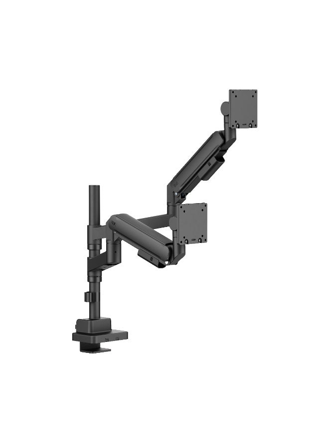 Skill Tech Skilltech SH87 C024P Heavy-Duty Dual Gas Spring Monitor Arm for 24"–57" Screens | 2–27kg Load | Full Motion Tilt/Swivel/Rotation | VESA 75–200 | Clamp & Grommet Mount – Black - Image 1