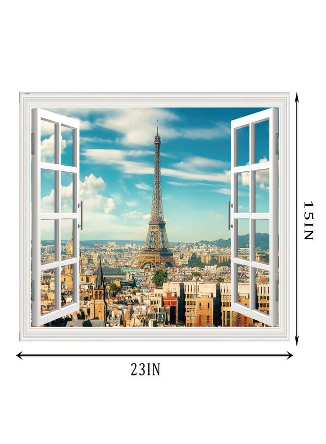 Datesno Paris Wall Stickers Eiffel Tower Fake Window Wall Decor Paris Tower Wall Decals Stick and Peel Wall Sticker for Bedroom Living Room Window View Wall Sticker Home Decor - Image 5