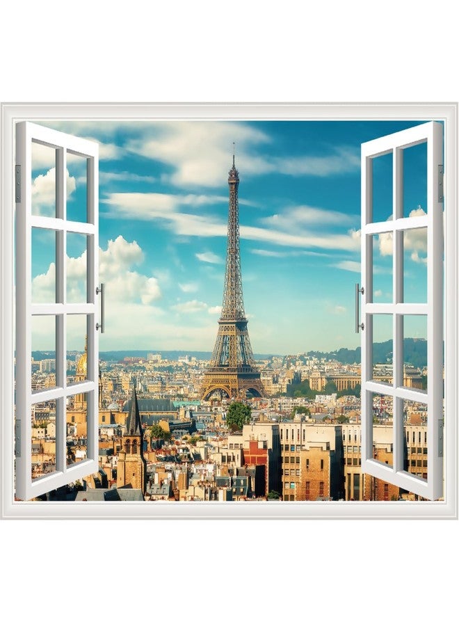 Datesno Paris Wall Stickers Eiffel Tower Fake Window Wall Decor Paris Tower Wall Decals Stick and Peel Wall Sticker for Bedroom Living Room Window View Wall Sticker Home Decor - Image 1