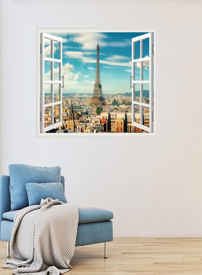 Datesno Paris Wall Stickers Eiffel Tower Fake Window Wall Decor Paris Tower Wall Decals Stick and Peel Wall Sticker for Bedroom Living Room Window View Wall Sticker Home Decor - Image 4