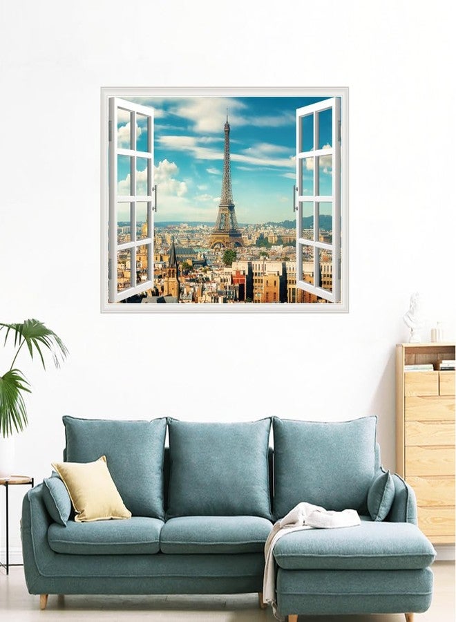 Datesno Paris Wall Stickers Eiffel Tower Fake Window Wall Decor Paris Tower Wall Decals Stick and Peel Wall Sticker for Bedroom Living Room Window View Wall Sticker Home Decor - Image 2