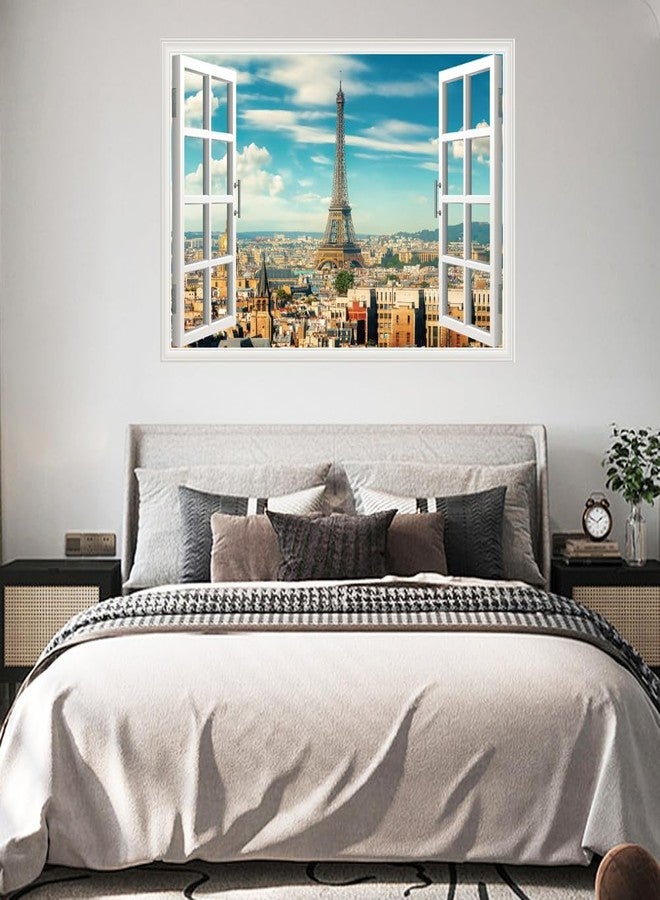 Datesno Paris Wall Stickers Eiffel Tower Fake Window Wall Decor Paris Tower Wall Decals Stick and Peel Wall Sticker for Bedroom Living Room Window View Wall Sticker Home Decor - Image 3