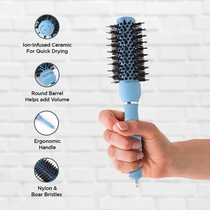 UMAI Hair Brush 32 mm Ioninfused Ceramic Nano Technology AntiStatic Boar Bristles Hair Comb For Men and Women IceBlue Single Pack - Image 3
