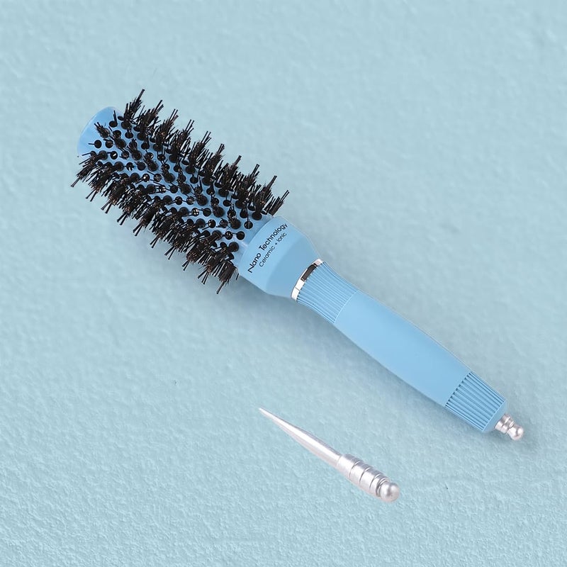 UMAI Hair Brush 32 mm Ioninfused Ceramic Nano Technology AntiStatic Boar Bristles Hair Comb For Men and Women IceBlue Single Pack - Image 1