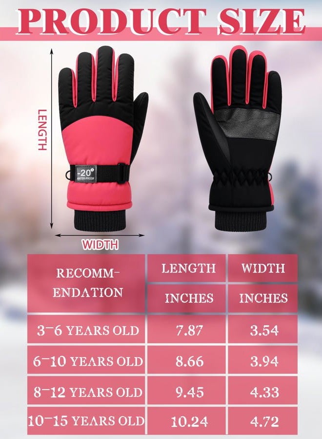 Satinior 2 Pairs Kids Waterproof Winter Snow Gloves Ski Gloves for Boy Girl Outdoor Warm Thickening Snowboard(Cute Pink, Black,3-6 Years) - Image 3