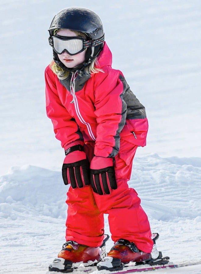 Satinior 2 Pairs Kids Waterproof Winter Snow Gloves Ski Gloves for Boy Girl Outdoor Warm Thickening Snowboard(Cute Pink, Black,3-6 Years) - Image 2