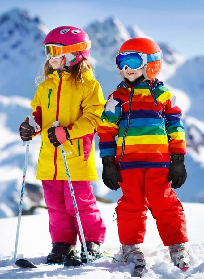 Satinior 2 Pairs Kids Waterproof Winter Snow Gloves Ski Gloves for Boy Girl Outdoor Warm Thickening Snowboard(Cute Pink, Black,3-6 Years) - Image 4