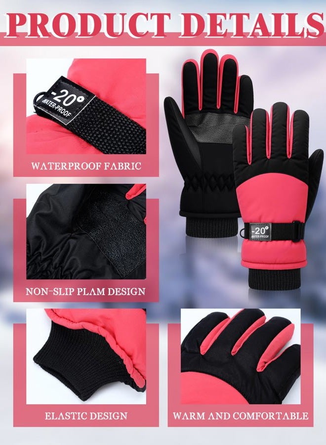 Satinior 2 Pairs Kids Waterproof Winter Snow Gloves Ski Gloves for Boy Girl Outdoor Warm Thickening Snowboard(Cute Pink, Black,3-6 Years) - Image 5