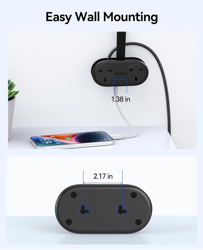 ORICO Travel Power Strip, 2 Outlets 3 USB Ports (1 USB C), 3250W 13A, Compact and Rollable Extension Cord for Hotel Travel Essentials Cruise Approved Power Strip-AP3 Black - Image 5