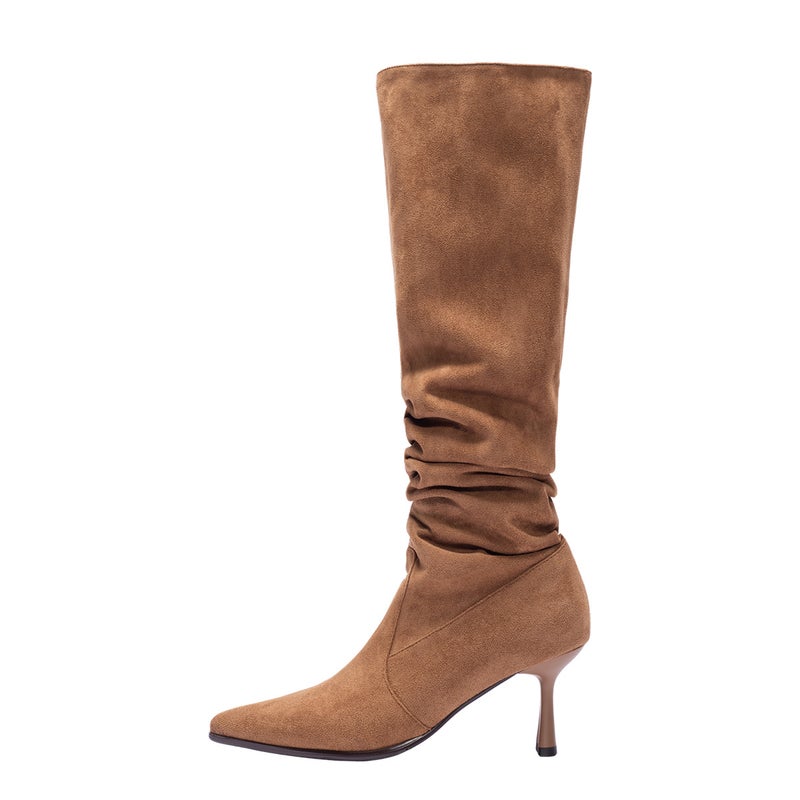 High-Heeled Pointed Toe Slouch Boots For Women With Thick Lining, Over-The-Knee Boots With Thin Heels, Vintage Style For - Image 1