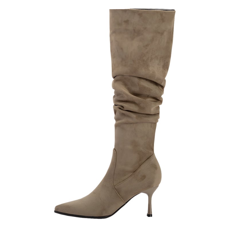 High-Heeled Pointed Toe Slouch Boots For Women With Thick Lining, Over-The-Knee Boots With Thin Heels, Vintage Style For - Image 2