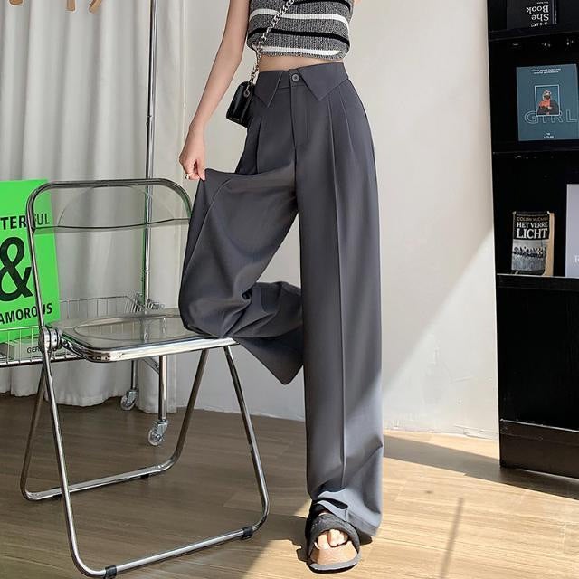 Chic Casual Loose Straight-Leg Suit Trousers for Women Brown - Image 2
