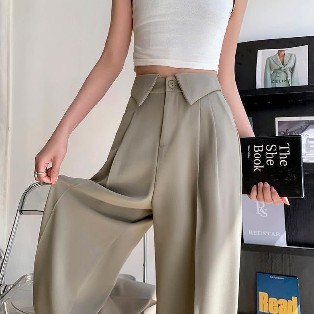 Chic Casual Loose Straight-Leg Suit Trousers for Women Brown - Image 1