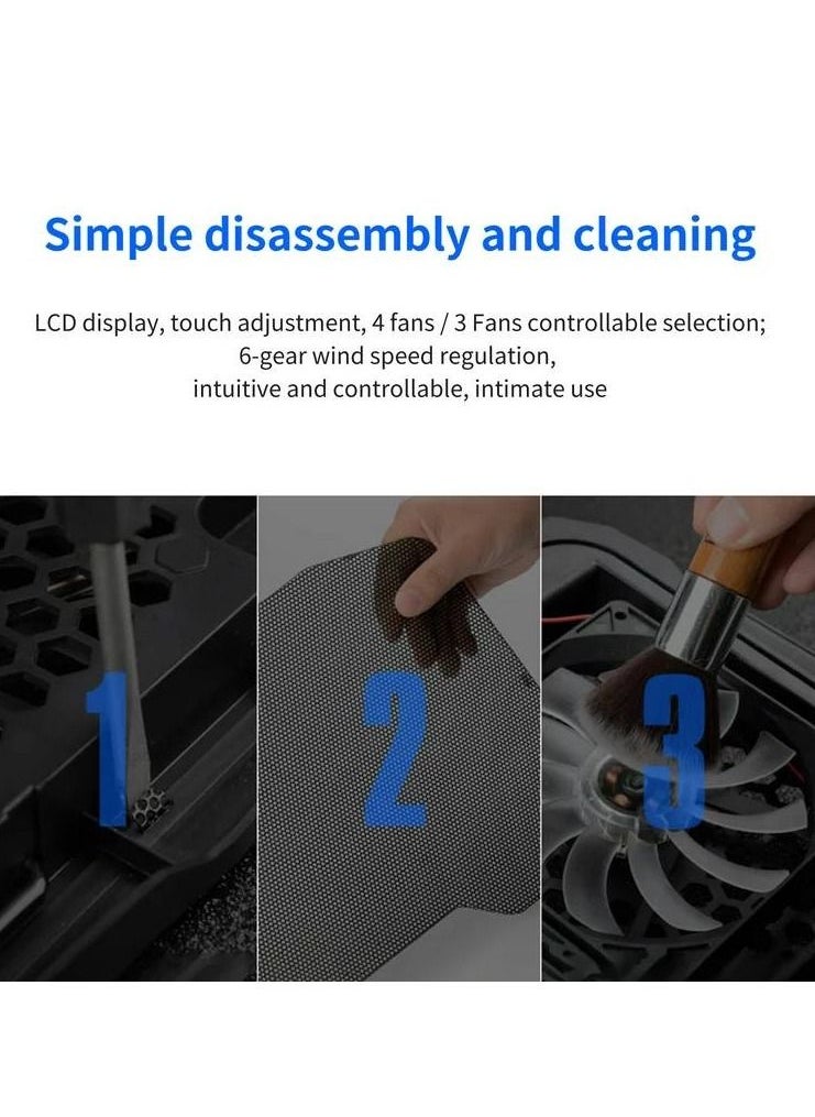 S18 Laptop Cooling Stand 4 Fans - With 6 Fan Control Speed Level With LCD Display - 3 Level Adjustable Height - Support Laptop Up to 17 Inch ABS Control Fan Speed Notebook Holder Cooling Pad