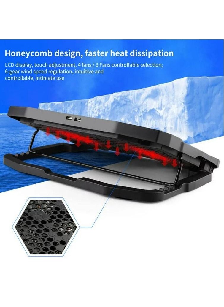 S18 Laptop Cooling Stand 4 Fans - With 6 Fan Control Speed Level With LCD Display - 3 Level Adjustable Height - Support Laptop Up to 17 Inch ABS Control Fan Speed Notebook Holder Cooling Pad