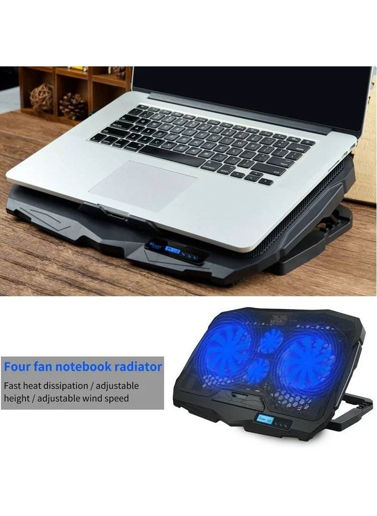 S18 Laptop Cooling Stand 4 Fans - With 6 Fan Control Speed Level With LCD Display - 3 Level Adjustable Height - Support Laptop Up to 17 Inch ABS Control Fan Speed Notebook Holder Cooling Pad