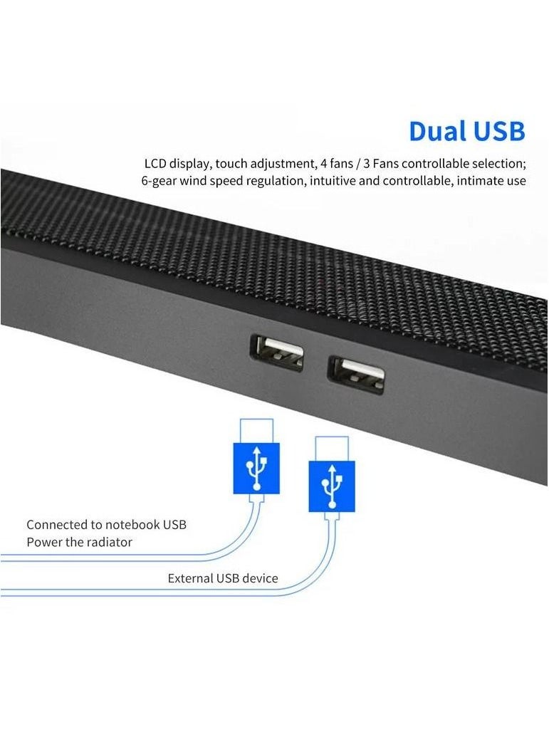 S18 Laptop Cooling Stand 4 Fans - With 6 Fan Control Speed Level With LCD Display - 3 Level Adjustable Height - Support Laptop Up to 17 Inch ABS Control Fan Speed Notebook Holder Cooling Pad